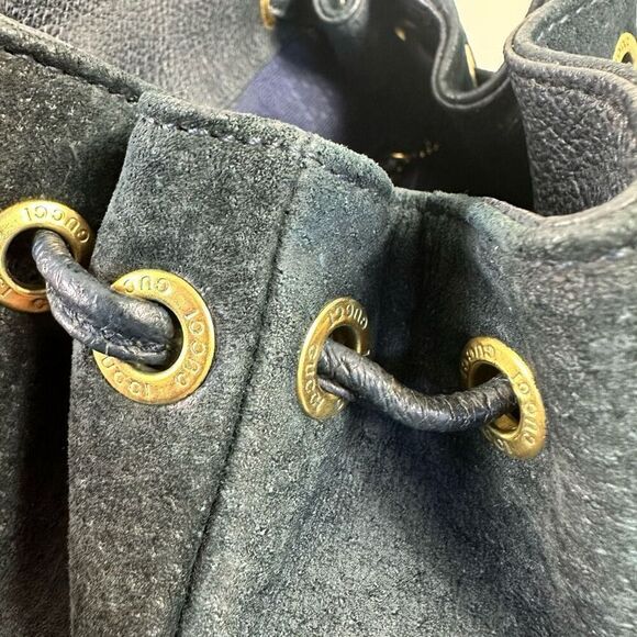 Gucci Bamboo Vintage Suede Backpack Navy Blue - Picture 7 of 16